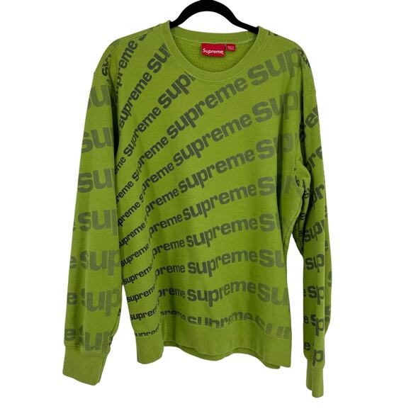 Supreme Radial Crew Neck Sweatshirt L Green Spell Out Logo All Over Print Cotton